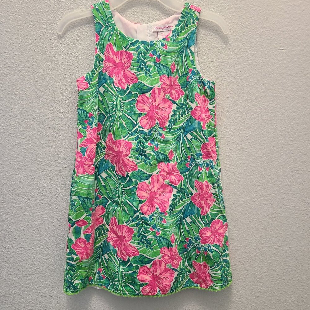 Tommy Bahama girls sleeveless green and pink tropical floral print dress size 8